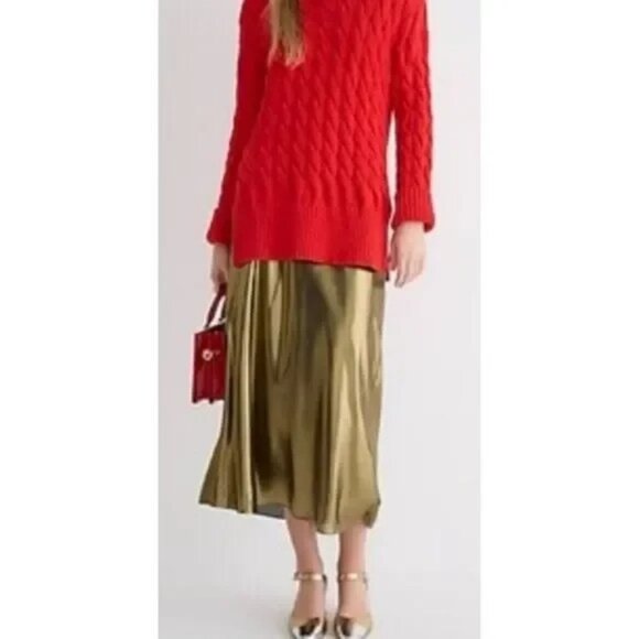 NWT J.Crew Gwyneth Slip Skirt – Gold Lamé Midi Bias Cut Satin Look Size XL - Picture 4 of 13